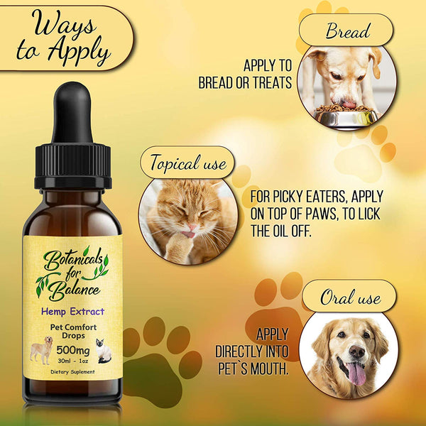 Botanicals for Balance Pet Drops Hemp Extract Supplements for Stress, Anxiety, Support Joints, Immune Function, Overall Wellness and Healthy Aging.