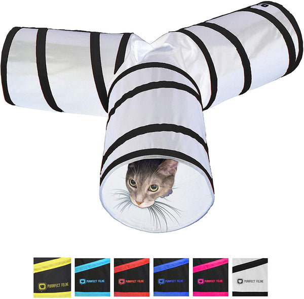 Purrfect Feline Tunnel of Fun, Collapsible 3-Way Cat Tunnel Toy with Crinkle