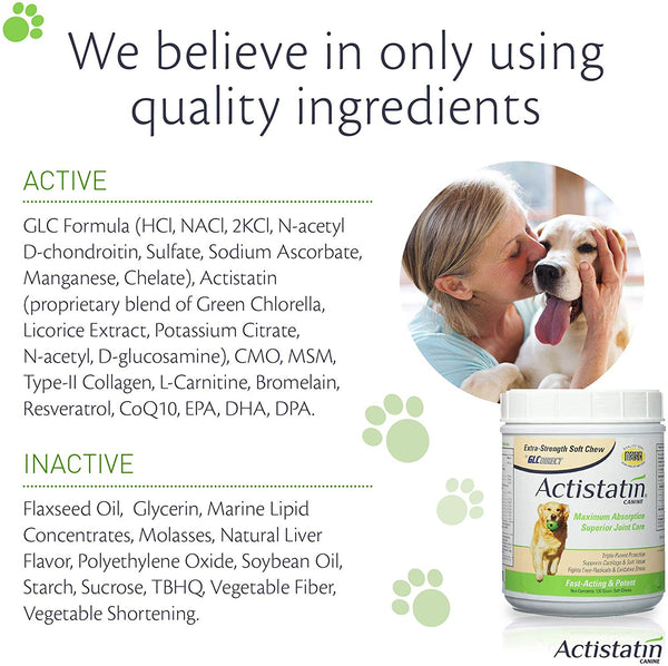 Actistatin Canine - Patented Extra-Strength Joint, Cartilage, Soft Tissue Supplement: Glucosamine, Chondroitin, Manganese, MSM, L-Carnitine - High Absorption, Fast Results