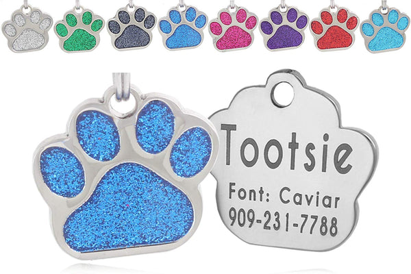 io tags Pet ID Tags, Personalized Dog Tags and Cat Tags, Custom Engraved, Easy to Read, Cute Glitter Paw Pet Tag
