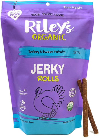 Riley's Organic Dog Jerky Treats - Dog Training Treats Made in USA - Turkey & Sweet Potato - Soft Jerky Treats for Dogs - Easy Snap for Any Size Dog