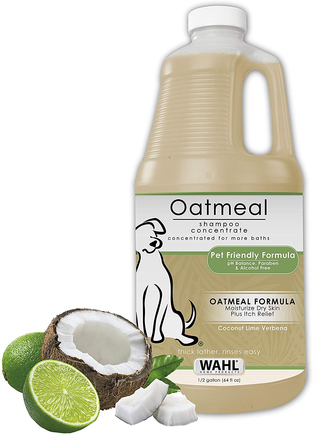 WAHL Dry Skin & Itch Relief Pet Shampoo for Dogs – Oatmeal Formula with Coconut Lime Verbena - 64 Oz