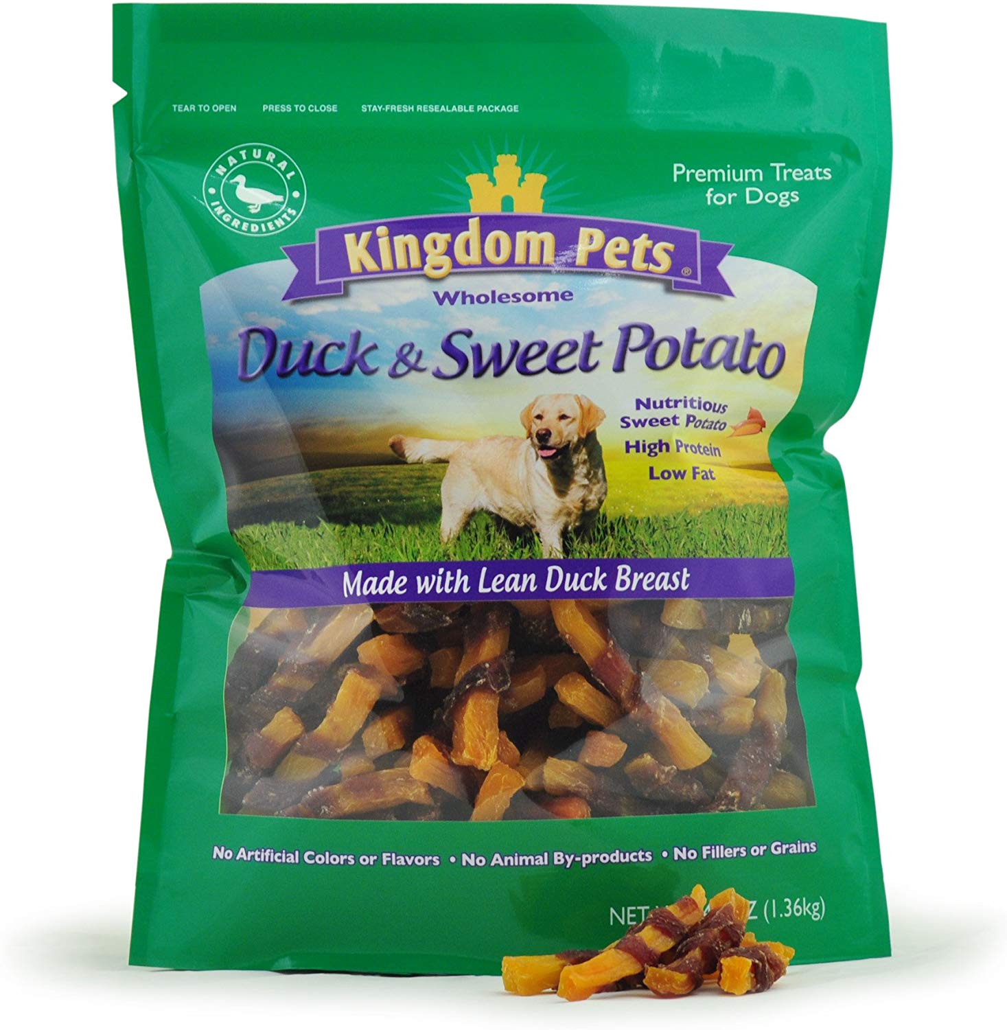 Kingdom Pets Filler Free Duck Jerky & Sweet Potato Twists, Premium Treats for Dogs, 48-ounce bag