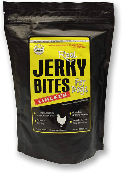 PetzPaw All Natural Dog Treats – Healthy Jerky Bites for Your Pet – Made in The USA - Grain, Wheat, Soy, Gluten Free - Beef 16oz, Chicken 8oz or Turkey 8oz - Perfect for Dog Training