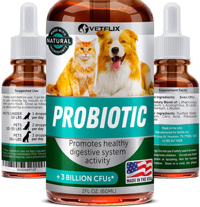 VETFLIX Probiotics for Dogs & Cats - Digestive Pet Enzymes - Made in USA - L.Rhamnosus & B.Lactis - Relieves Dog Diarrhea & Vomiting - Optimizes Pet Immune System - Enhances Overall Health