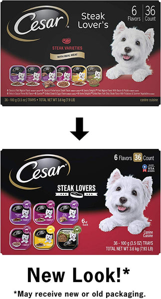 Cesar Canine Cuisine And Home Delights Wet Dog Food Club Variety Pack, (Pack Of 36) 3.5 Oz. Trays