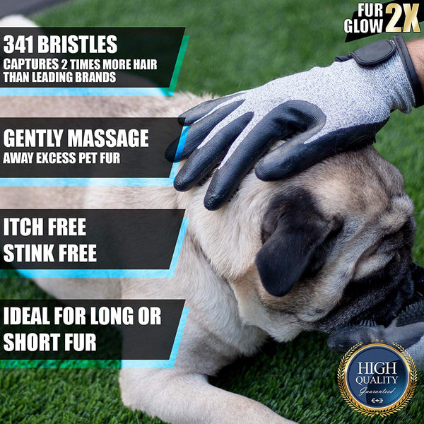 Grooming Brush Glove Dog & Cat Ultra Gentl Pet Mitt [2020 Captures 2X More Hair] - Deshedding kit Remover Quickly, Easily & Efficiently Brushes Away Extra Long & Short Fur & Dander Adds Shine. 1pair