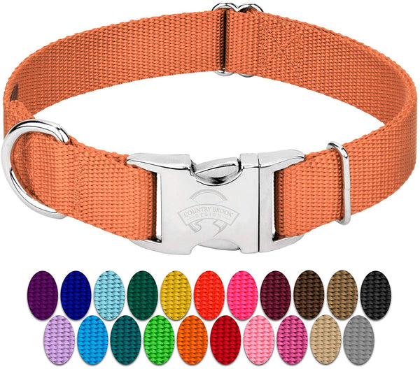 Country Brook Petz - Premium Nylon Dog Collar with Metal Buckle - Vibrant 25 Color Selection