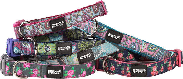 Friends Forever Paisley Dog Collar for Dogs, Fashion Print Garden Pattern, Cute Puppy Collar, Available in Size Small\/Medium\/Large