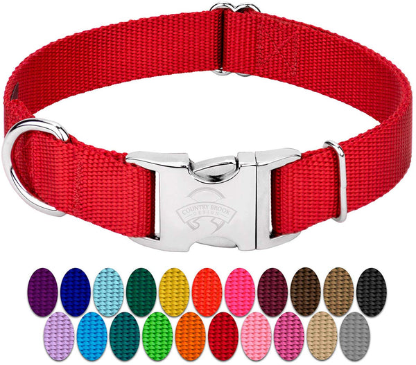 Country Brook Petz - Premium Nylon Dog Collar with Metal Buckle - Vibrant 25 Color Selection