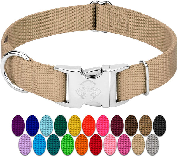 Country Brook Petz - Premium Nylon Dog Collar with Metal Buckle - Vibrant 25 Color Selection