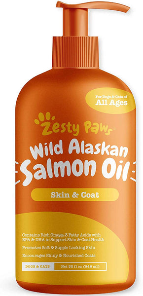 Pure Wild Alaskan Salmon Oil for Dogs & Cats - Supports Joint Function, Immune & Heart Health - Omega 3 Liquid Food Supplement for Pets - Natural EPA + DHA Fatty Acids for Skin & Coat - 32 FL OZ