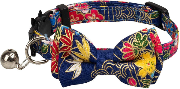 Gyapet Collar for Cats Pets Breakaway with Bell Bowtie Floral Bow Detachable Adjustable Safety Puppy