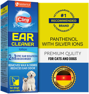 Cliny Universal Dogs & Cats Ear Cleaner Solution - Otic Ear Infection Treatment - Effective against Mite, Yeast, Fungus & Natural Odor Control Lotion