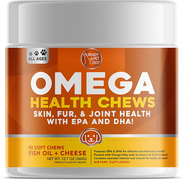 Ready Pet Go! Omega 3 for Dogs - Dog Shedding, Skin Allergy, Itch Relief, Mange and Hot Spots Treatment - EPA & DHA - Natural Joint Supplement for Dogs, Heart and Brain Health - 90 Fish Oil Soft Chews