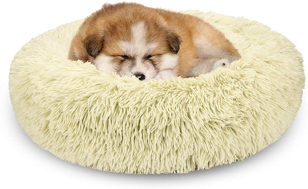 AIPERRO Pet Bed for Small Dogs and Cats Donut Cuddler Fur Round Dog Bed Soft Plush Fluffy Indoor Cat Bed, Anti Slip Bottom, 20\/23\/30 Inch for Puppy and Kitties