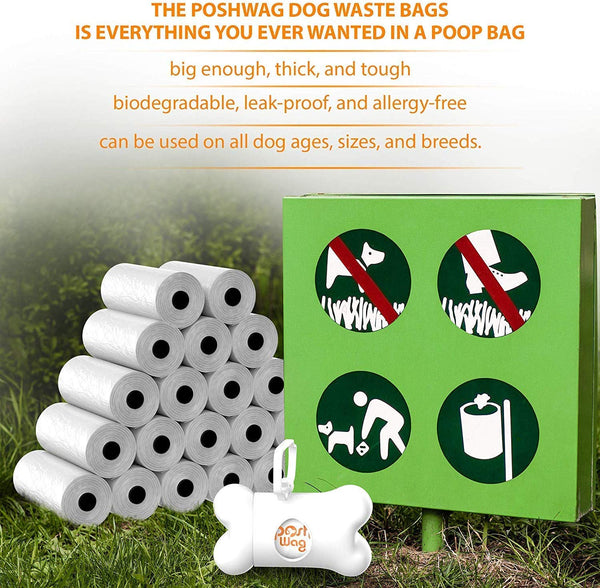 PoshWag Dog Poop Bags [360 Count] with Free Dispenser and Leash Clip - Best Pet Waste Poop Bag Refill [20 Rolls]