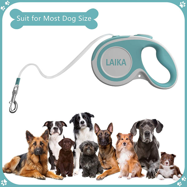 LAIKA Retractable Dog Leash with Waste Bag Dispenser, Tangle-Free 16ft Heavy Duty Durable Dog Walking Leash for Medium Large Breed Dogs Up to 110lbs - Reflective Stitching Nylon Ribbon