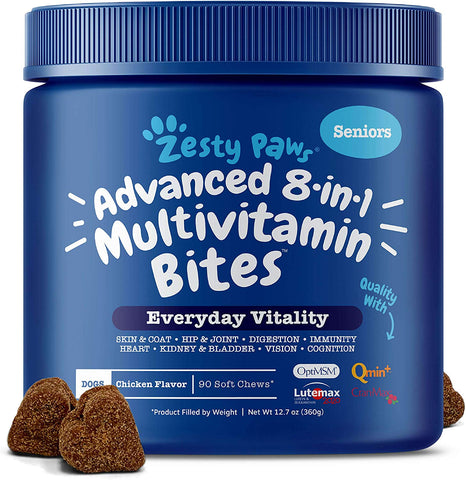 Zesty Paws Senior Advanced Multivitamin for Dogs - Glucosamine Chondroitin for Hip & Joint Arthritis Relief - Dog Vitamins & Fish Oil for Skin & Coat - Digestive Enzymes MSM + CoQ10