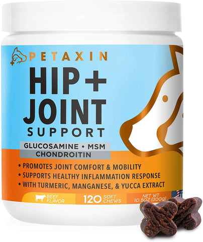 Petaxin Glucosamine for Dogs – Advanced Hip and Joint Supplement - Support for Dog Joint Pain Relief and Dog Mobility – With Chondroitin, MSM, Turmeric, & Yucca – All Ages & Sizes -120 Chews