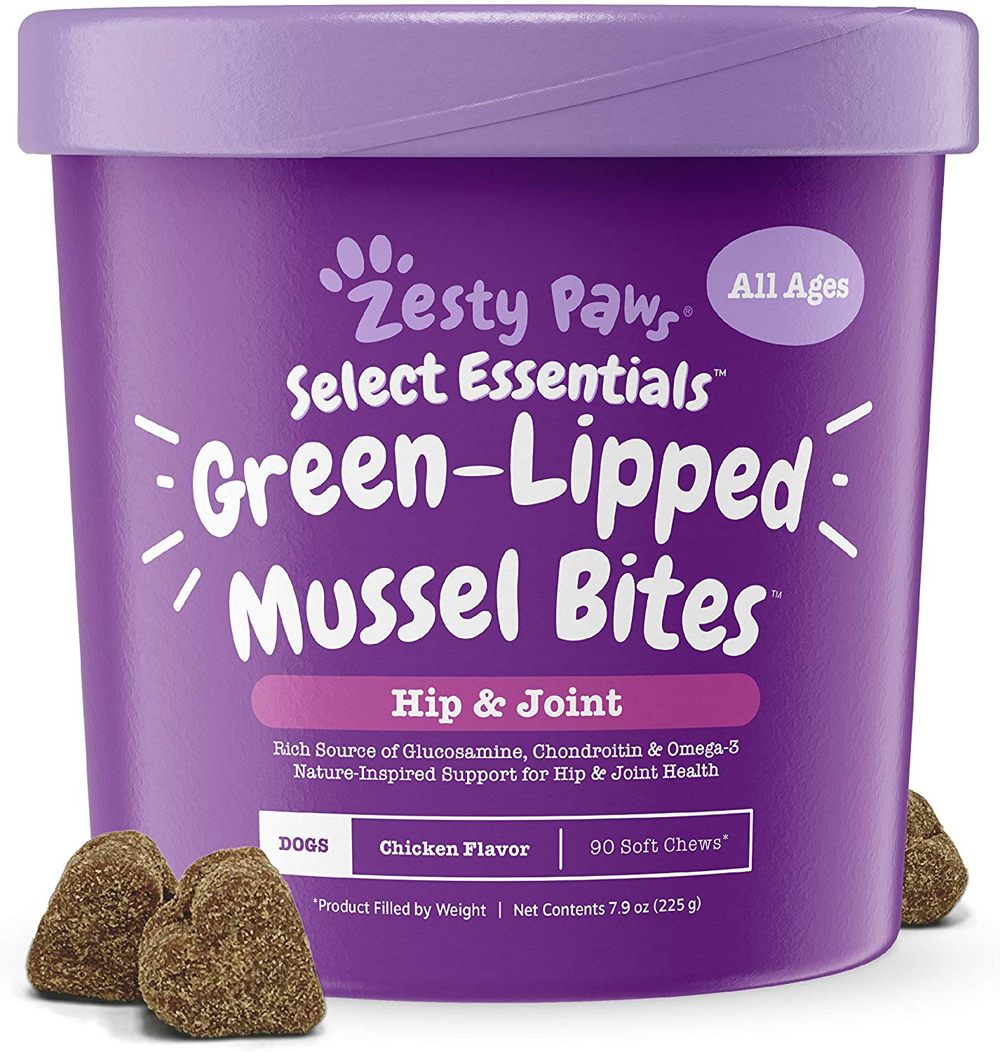 Zesty Paws New Zealand Green Lipped Mussel Chewable Treats for Dogs - with Natural Glucosamine & Chondroitin + Omega-3 Fatty Acids & Protein - Dog Hip & Joint Support Supplement Soft Chews