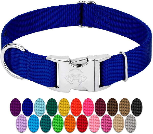 Country Brook Petz - Premium Nylon Dog Collar with Metal Buckle - Vibrant 25 Color Selection