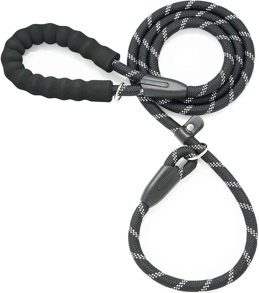 iYoShop 6FT Extremely Durable Slip Dog Rope Training Leash with Comfortable Padded Handle and Highly Reflective Threads Quality Slip Lead for Small Medium and Large Dogs, Black, Medium Large (6 FT)