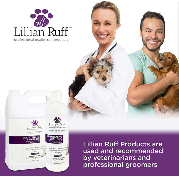 Lillian Ruff Brightening & Whitening Shampoo for Dogs – Safe for Cats - Tear Free Coconut Scent with Aloe for Normal, Dry & Sensitive Skin – Adds Shine & Luster to Coats