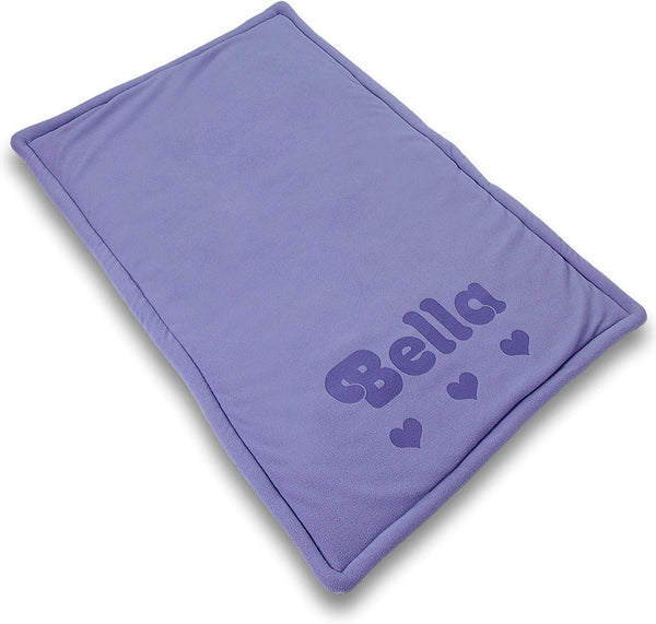 Custom Catch Personalized Dog Mat - Gift for Crate Cushion, Puppy Sleeping Blanket, Kennel Bed Pad - Small, Large, X Large - Gray, Purple, Blue, Maroon, Beige