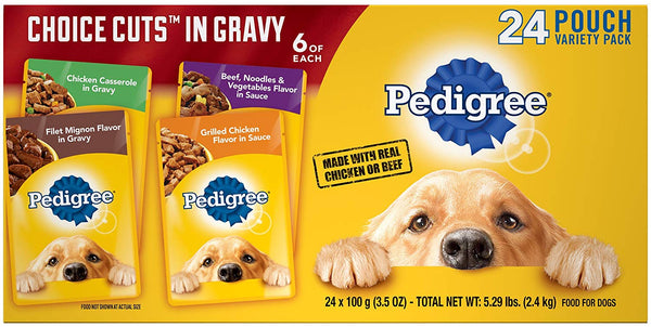 Pedigree Choice Cuts In Gravy Adult Wet Dog Food Variety Pack, (24) 3.5 Oz. Pouches