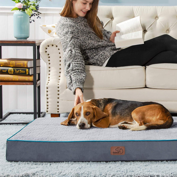 Bedsure Orthopedic Memory Foam Dog Bed for Large Dogs up to 75\/100lbs, (3.5-4 inches Thick) Pet Bed Mattress with Removable Washable Cover, 2-Layer Pet Mat with Waterproof Lining Dog beds, Grey