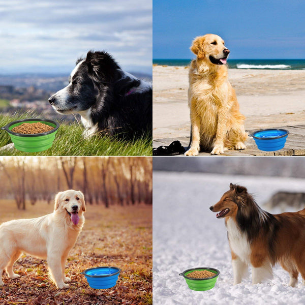 COMSUN 2-Pack Extra Large Size Collapsible Dog Bowl, Food Grade Silicone BPA Free, Foldable Expandable Cup Dish for Pet Cat Food Water Feeding Portable Travel Bowl Blue and Green Free Carabiner