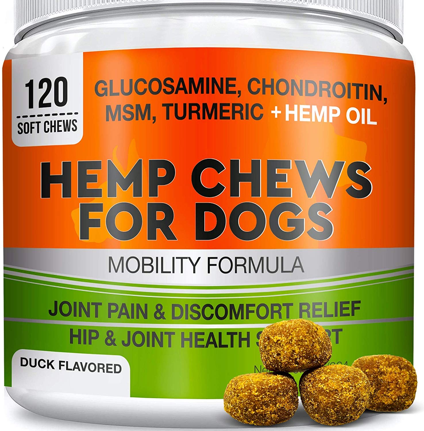 GOODGROWLIES Hemp Hip & Joint Supplement for Dogs - Made in USA - Glucosamine - MSM - Turmeric - Hemp Seed Oil Infused Treats - Natural Joint Pain Relief & Mobility - 120 Soft Chews