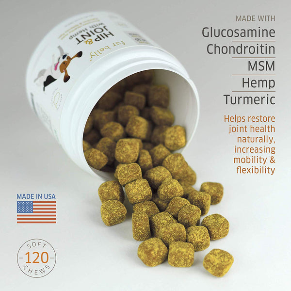 Glucosamine for Dogs - Dog Joint Supplement - Glucosamine Chondroitin for Dogs with MSM, Organic Hemp, Turmeric & Omega 3, - Joint Support & Pain Relief, 120 Soft Chew Dog Treats