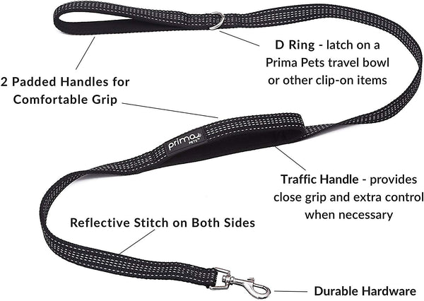 Reflective Dog Leash with Soft and Thick Padded Double Handles, Premium Heavy Duty Nylon Leash with Thick Neoprene Ergonomic Dual Handles for Ultimate Control Safety Training Durable Traffic Handle- 2 Handles - Available in 4 feet or 6 feet