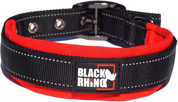 Black Rhino - The Comfort Collar Ultra Soft Neoprene Padded Dog Collar for All Breeds - Heavy Duty Adjustable Reflective Weatherproof