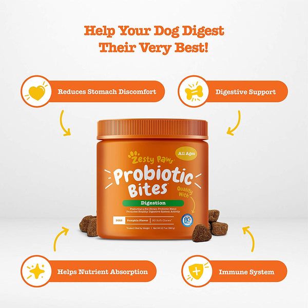 Zesty Paws Probiotic for Dogs - with Natural Digestive Enzymes + Prebiotics & Pumpkin - for Diarrhea & Upset Stomach Relief + Gas & Constipation - Allergy & Immune + Hot Spots