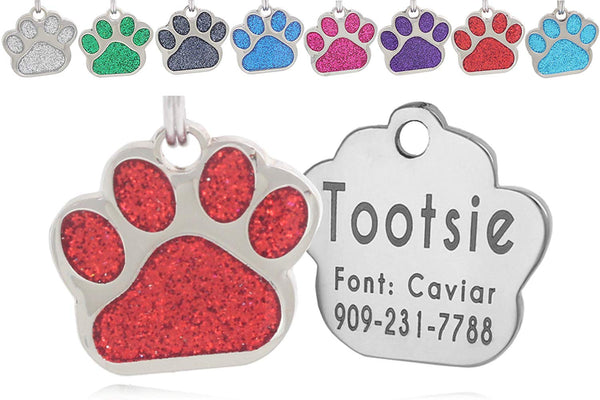 io tags Pet ID Tags, Personalized Dog Tags and Cat Tags, Custom Engraved, Easy to Read, Cute Glitter Paw Pet Tag