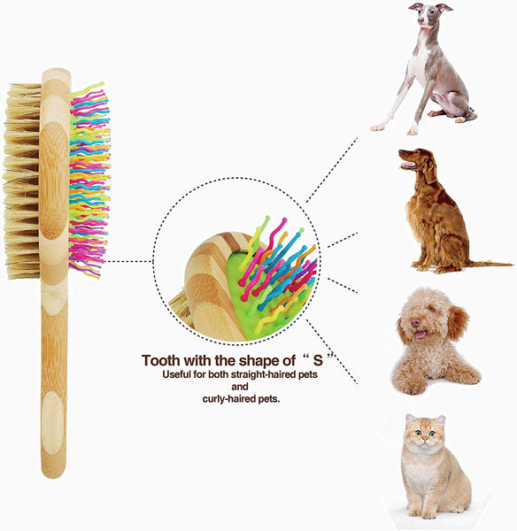 HOP Home of Paws Dog Brush for Grooming & Massaging Dogs, Cats & Other Animals – Fur Detangling Pins & Coat Smoothing Slicker Bristles, Natural Bamboo