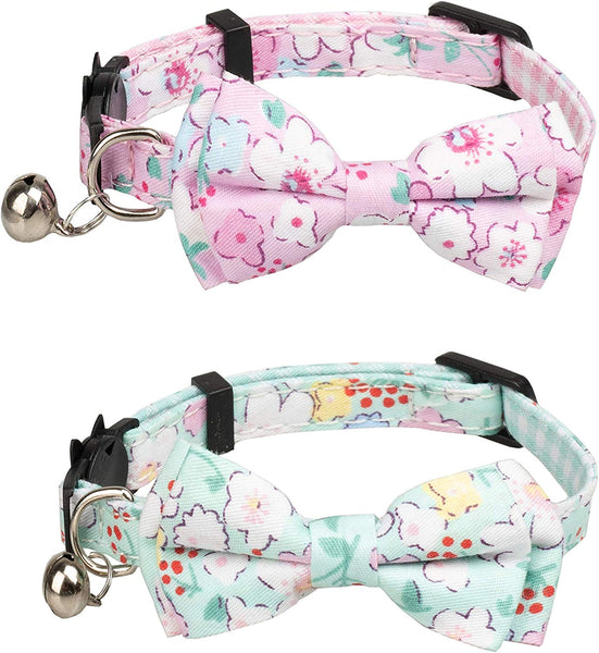 Gyapet Collar for Cats Pets Breakaway with Bell Bowtie Floral Bow Detachable Adjustable Safety Puppy