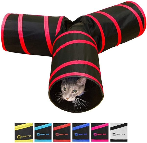 Purrfect Feline Tunnel of Fun, Collapsible 3-Way Cat Tunnel Toy with Crinkle