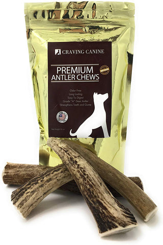 Craving Canine Grade A USA Deer Antlers for Dogs! Odorless, Split-Resistant Horns for Aggressive Chewers! Long Lasting & Easy to Digest Antler Full of Glucosamine for Healthy Joints! 1 lbs