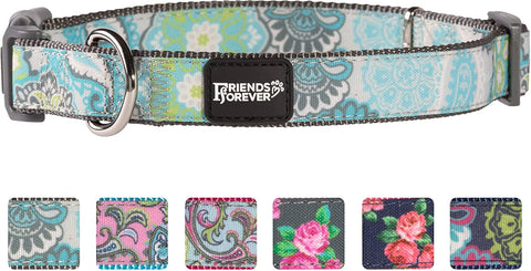 Friends Forever Paisley Dog Collar for Dogs, Fashion Print Garden Pattern, Cute Puppy Collar, Available in Size Small\/Medium\/Large