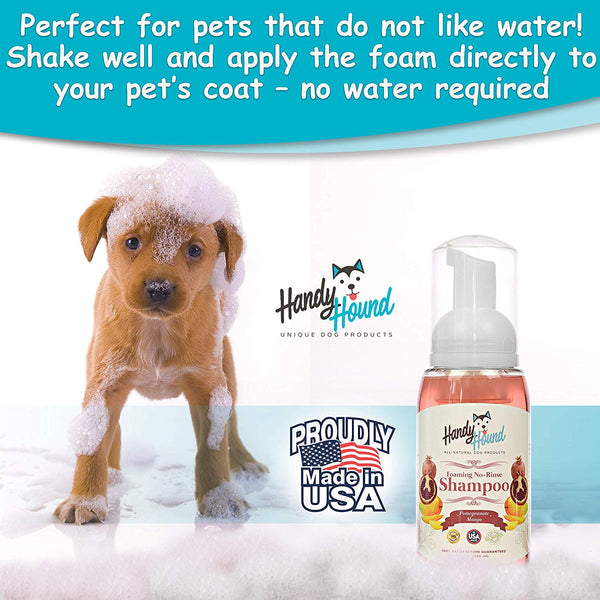 Handy Hound Foaming No Rinse Shampoo for Dogs or Cats | All-Natural Dry Waterless Pet Shampoo to Safely Remove Pet Odors | 9oz\/266ml, Made in USA.