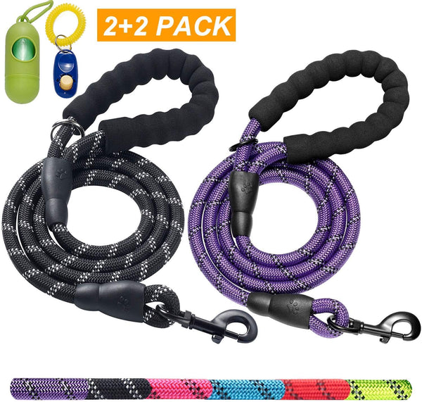 ladoogo 2 Pack 5 FT Heavy Duty Dog Leash with Comfortable Padded Handle Reflective Dog leashes for Medium Large Dogs