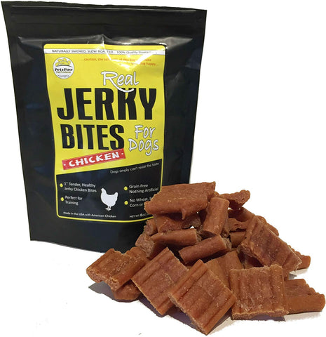 PetzPaw All Natural Dog Treats – Healthy Jerky Bites for Your Pet – Made in The USA - Grain, Wheat, Soy, Gluten Free - Beef 16oz, Chicken 8oz or Turkey 8oz - Perfect for Dog Training