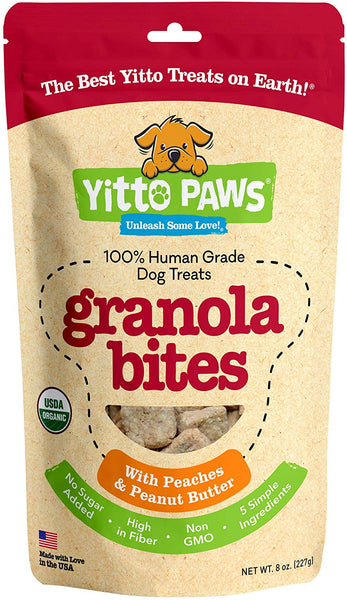 Yitto Paws Granola Bites Dog Treats - Organic, Human Grade, with 100% Whole-Grain Oats, Real Fruit, and Creamy Peanut Butter