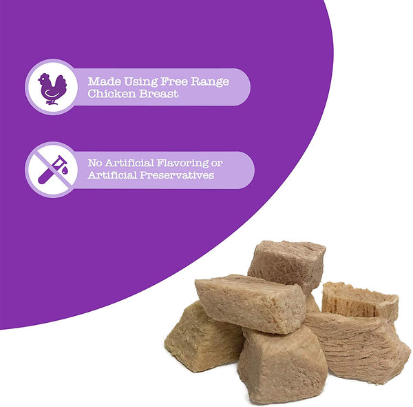 Freeze Dried Chicken Treats for Dogs & Cats - Raw Human Grade & Free Range Chicken Breast - Healthy Dog & Cat Training Snacks + Topper for Wet & Dry Food - Rich Source of Protein & Amino Acids