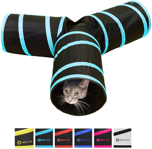 Purrfect Feline Tunnel of Fun, Collapsible 3-Way Cat Tunnel Toy with Crinkle