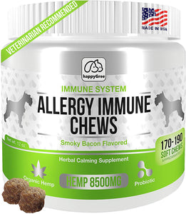 happyGree Best Allergy Immune Supplements for Dogs: Product of USA- Immune Support Anti Itch & Skin Hot Spots + Seasonal Allergies for Skin & Sinus and More-170/190 Soft Chews